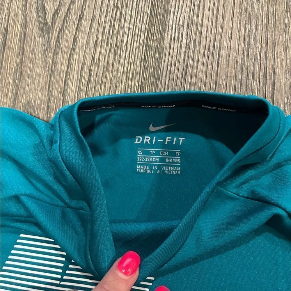 NWT Nike Dri-FIT Kids Teal Long Sleeve Graphic Shirt Size XS